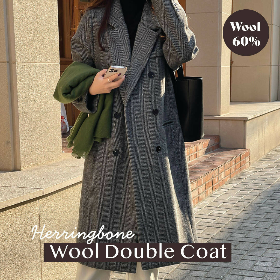 청담캘리 [Wool60%]Herringbone Wool Double Coat