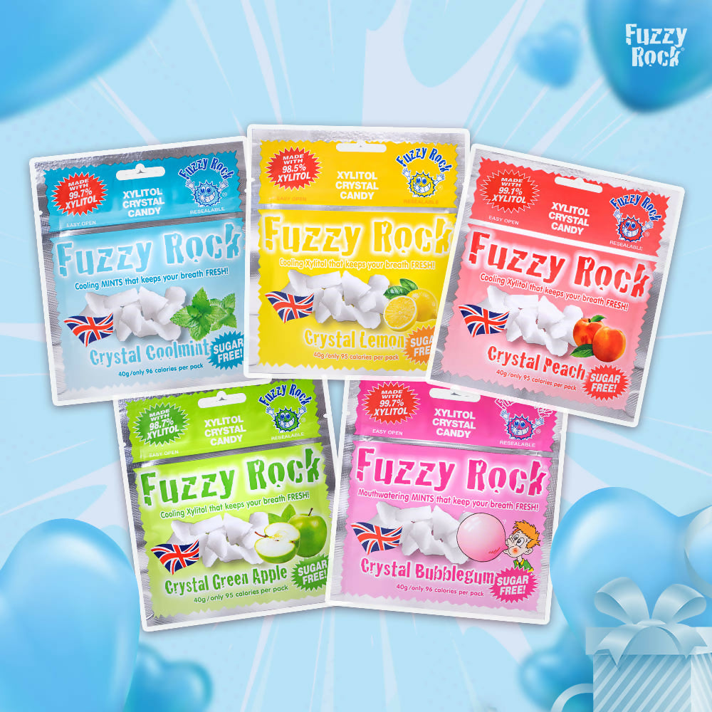 [FUZZY ROCK 퍼지락] 퍼지락 자이리톨 100% 캔디 - 핀란드산 자이리톨 100% 사탕 40g * 4개 세트 / 양치 대용 구취제거<스타벅스/투썸플레이스 입점 사탕>