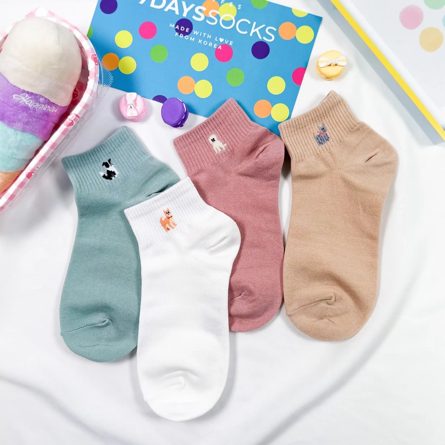 [Daily Sox Studio] 여성 퍼피랜드 포인트 크루 양말 (4컬러 세트) W Puppy Land Crew Socks (4 Color Set)_Made in Korea