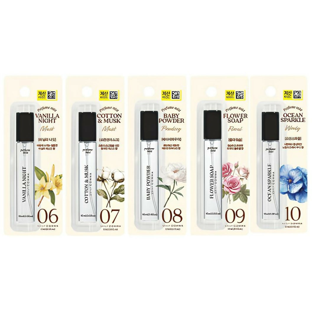 데일리콤마 아로마 향기 미스트 휴대용 여행용 섬유탈취 미니 향수 15ml 5개 - Vanilla Night, Cotton & Musk, Baby Powder, Flower Soap & Ocean Sparkle