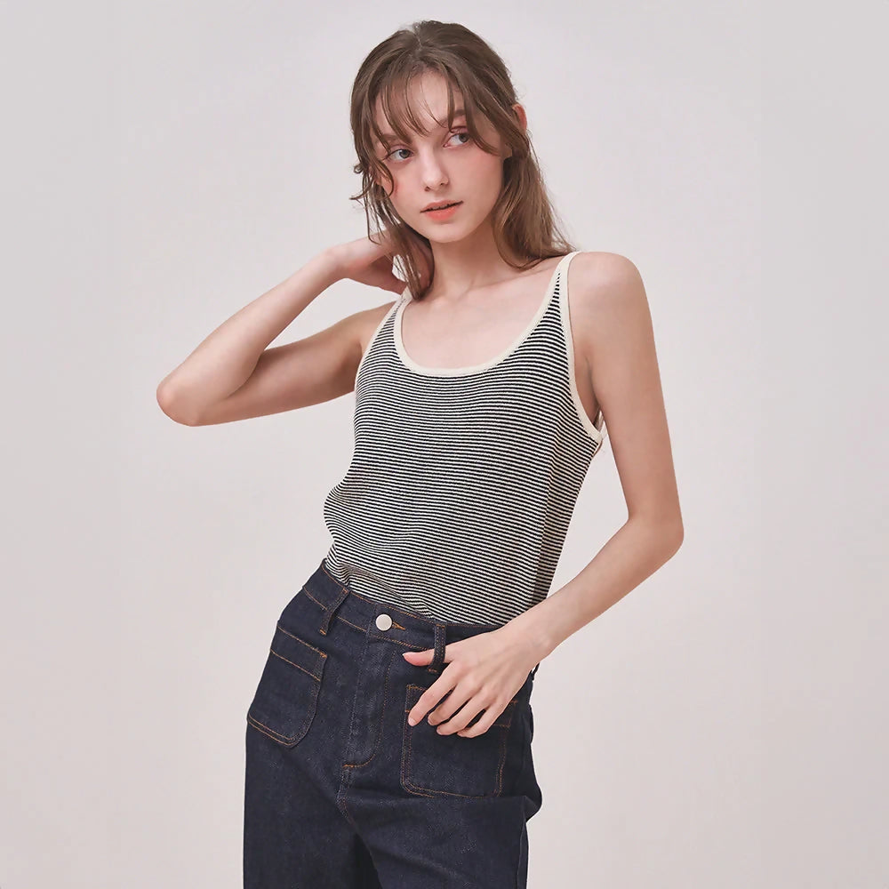 르니나WREN Byding Sleeveless Knit Top - Black Stripe
