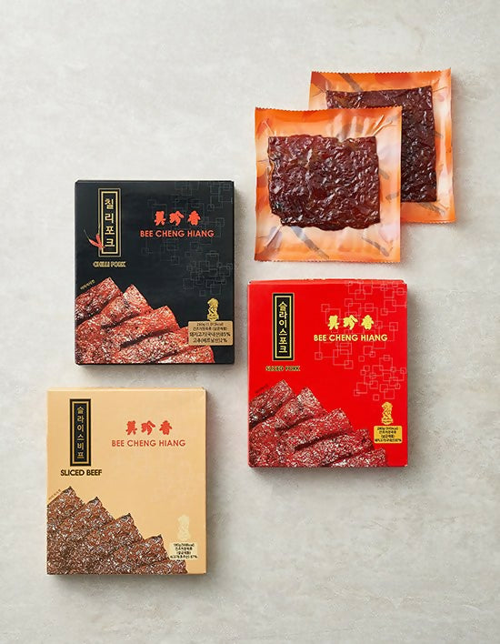 [OnKorea Gifts 한국 배송_육포 선물센트]비첸향 슬라이스 육포 3종 세트_포크,칠리,비프 세트
