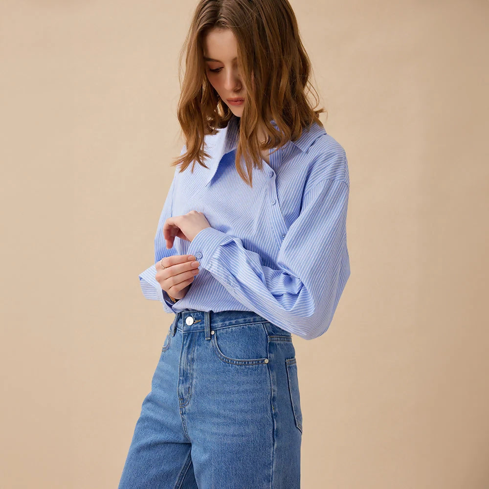 르니나NESIS Unbalance Slant Shirt - Blue Stripe