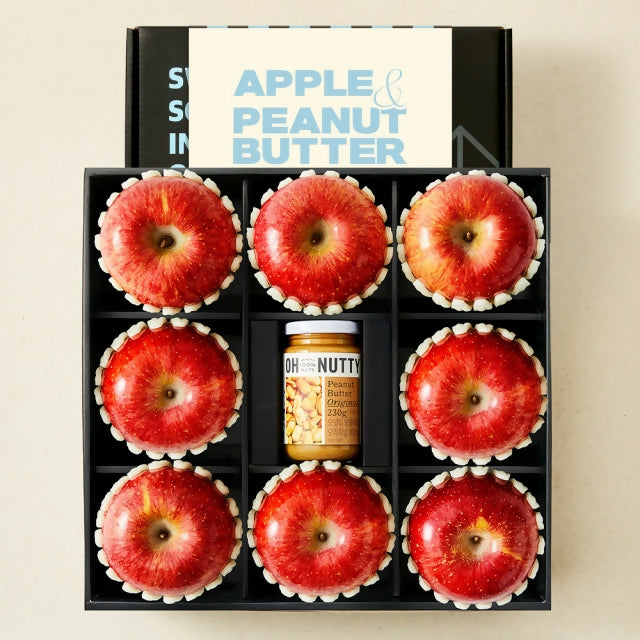 [OnKorea Gifts 한국 배송_과일선물세트]건강한 아침을 위한 사과(8입)&땅콩버터(230g) 선물세트