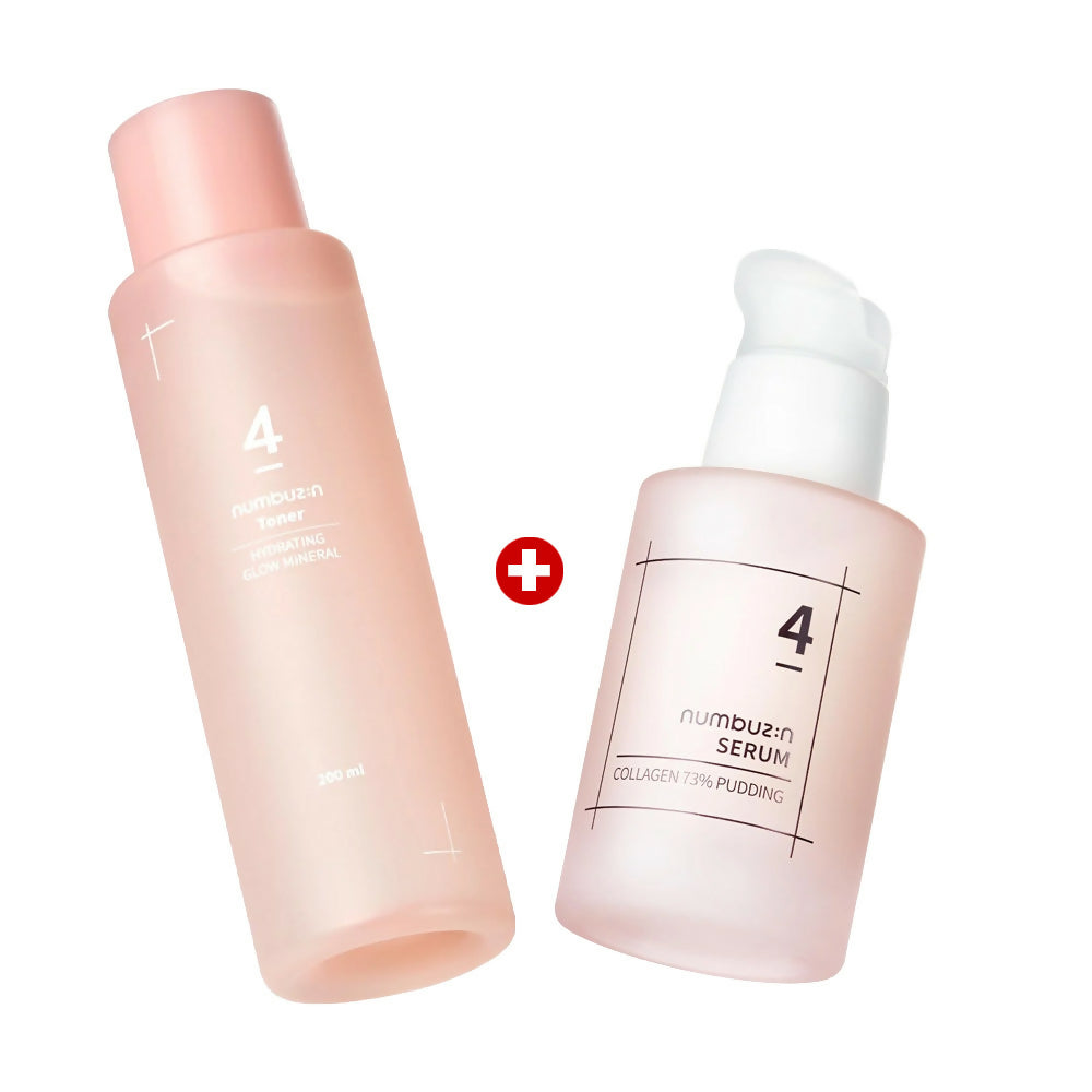[넘버즈인] 4번 메이크업 찰떡 미네랄 토너 + 4번 탱글푸딩 콜라겐 73% 세럼 세트 No.4 Hydrating Glow Mineral Toner + No.4 Collagen 73% Pudding Serum Set