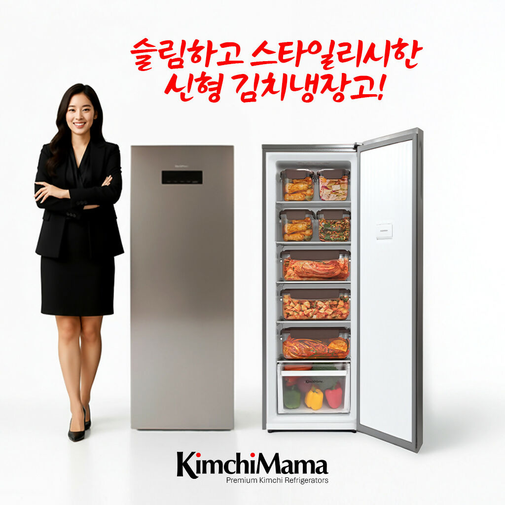 [김치마마] 슬림형 김치 냉장고, 브러시드 메탈 마감, 121L | Slim Kimchi Refrigerator, Brushed Metal Finish, 121L