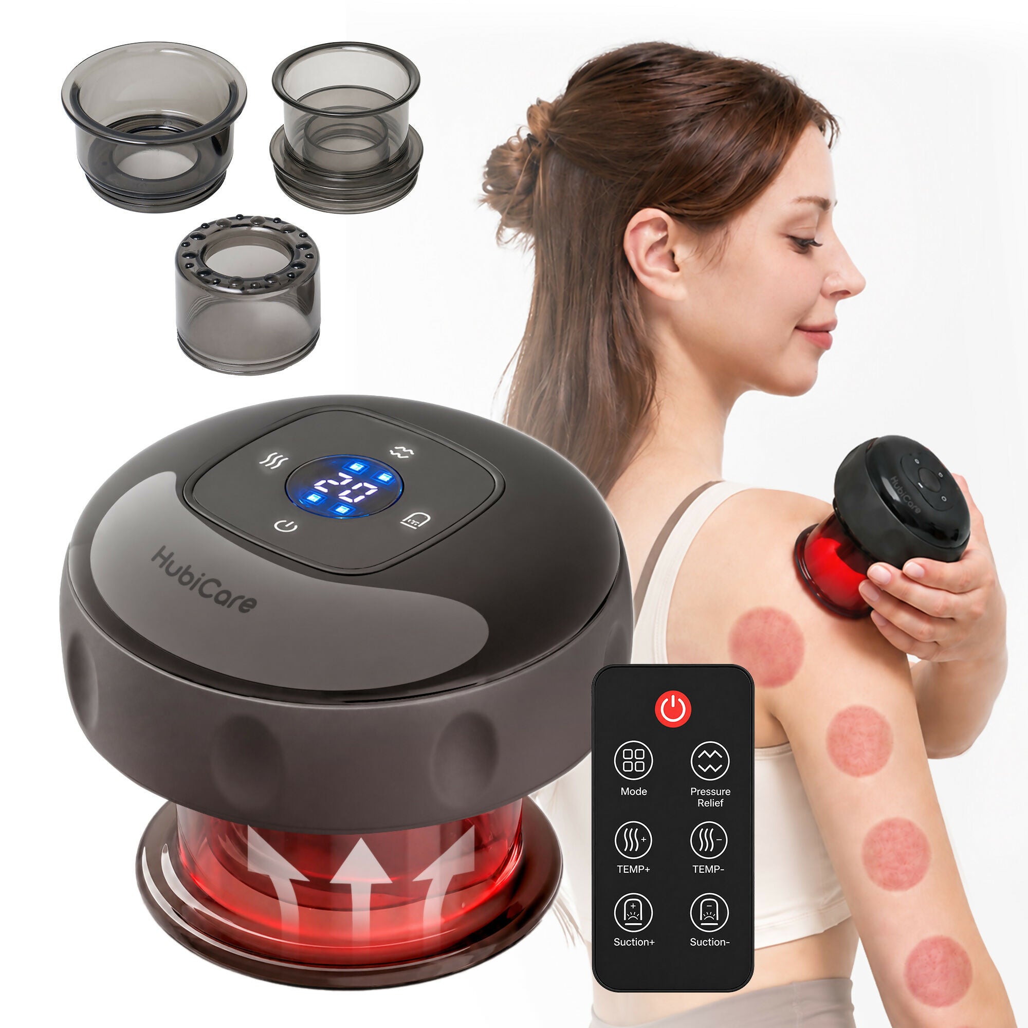 [휴비딕] HubiCare 스마트 온열 부항 마사지기 HCM-10 / 레드라이트 음압 흡입 괄사 마사지기