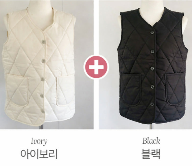[청담캘리] 다이아 퀼팅 패딩 조끼 1+1세트