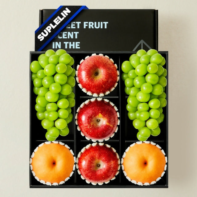 [OnKorea Gifts 한국 배송_과일선물세트]로얄블루라벨 샤인머스켓(2입)&사과(3입)&배(2입) 선물세트_총 3.3kg이상