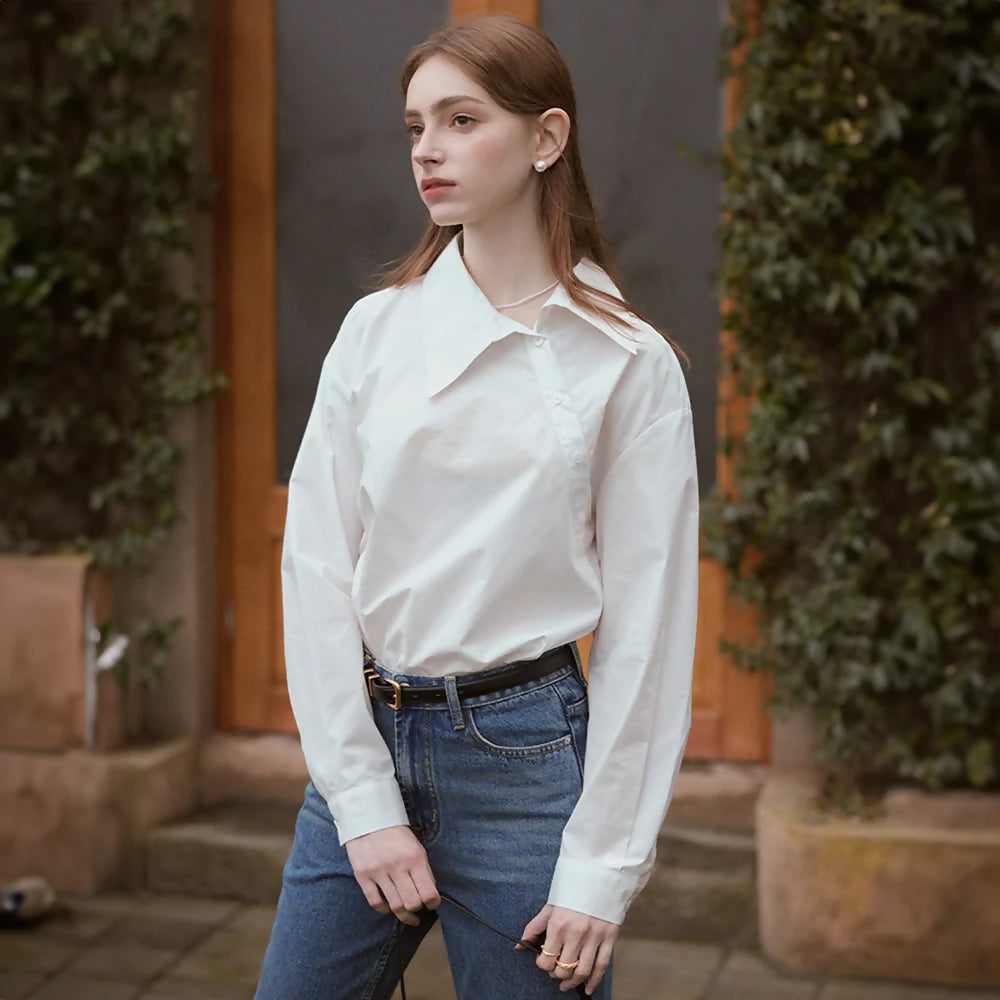 르니나NESIS Unbalance Slant Shirt - White