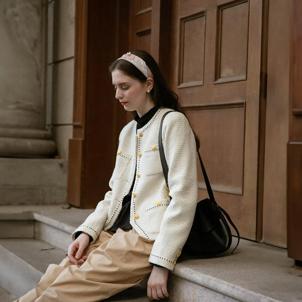 르니나 JENNY Herringbone Tweed Jacket - White