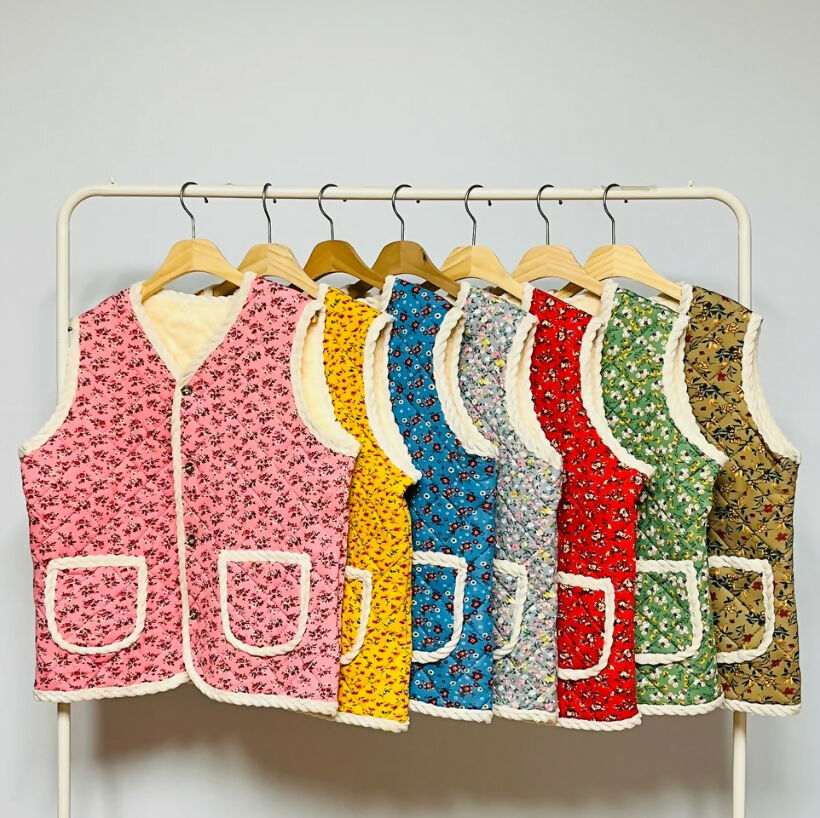 프리미엄 누빔 꽃 조끼 김장조끼 랜덤컬러 발송