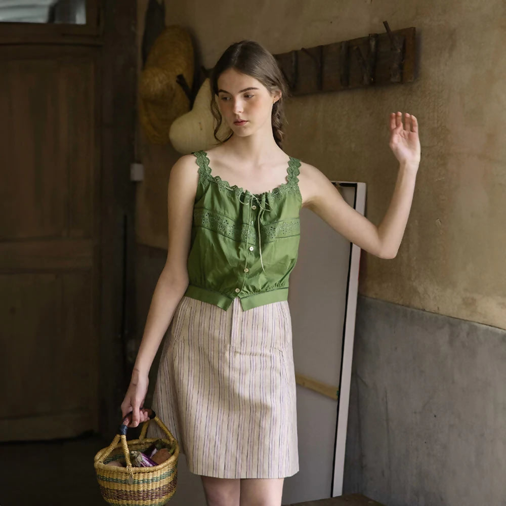 르니나OSCAR Linen Midi Skirt - Butter Cream