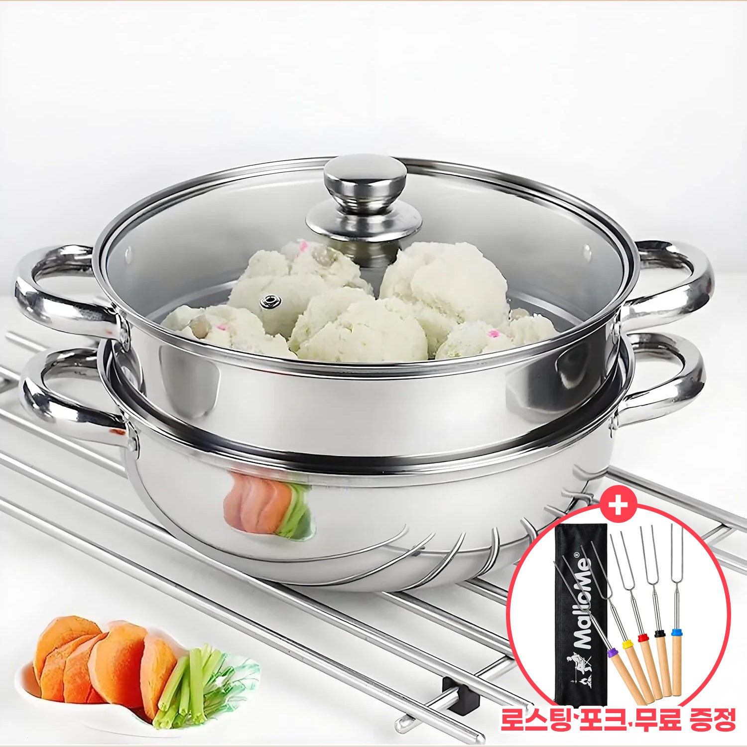 다용도 스테인리스 2단 찜냄비/찜기 28cm (뚜껑 포함) Hot Pot Steamer Stainless Steel Multipurpose Pot