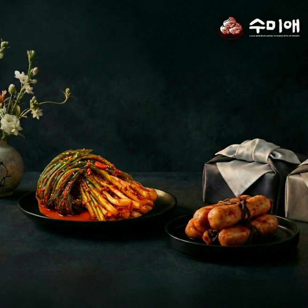 [수미애 고국배송] 프리미엄 김치 전라도식 파김치 2kg + 총각김치 3kg 선물세트 순수 한국산 원재료 100%