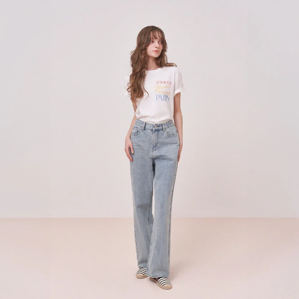 르니나KINSLEY Wide Washing Denim Pants - Light blue