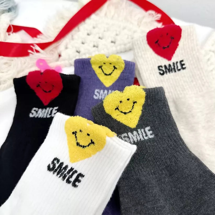 [Daily Sox Studio] 여성 러브 스마일 크루 양말 (5컬러 세트) W Love Smile Crew Socks (5 Color Set)_Made in Korea