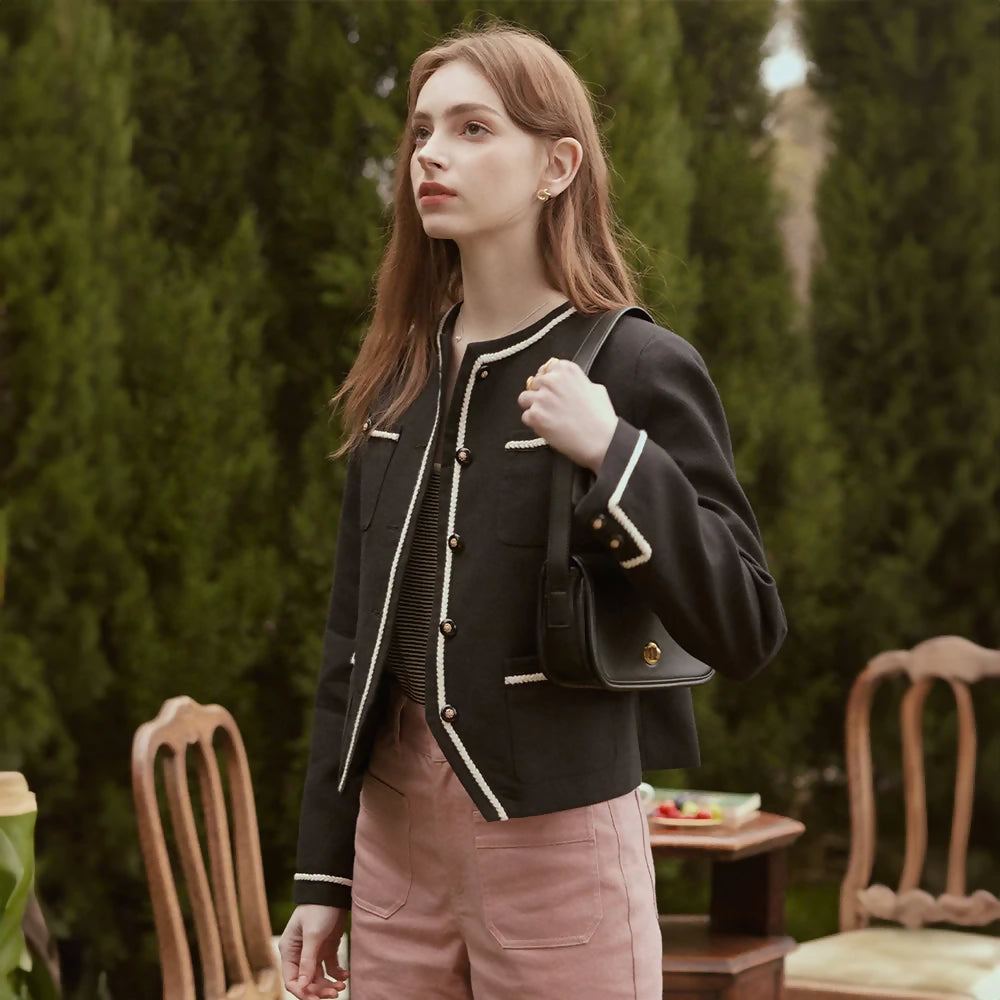 르니나 JENNY Herringbone Tweed Jacket - Black