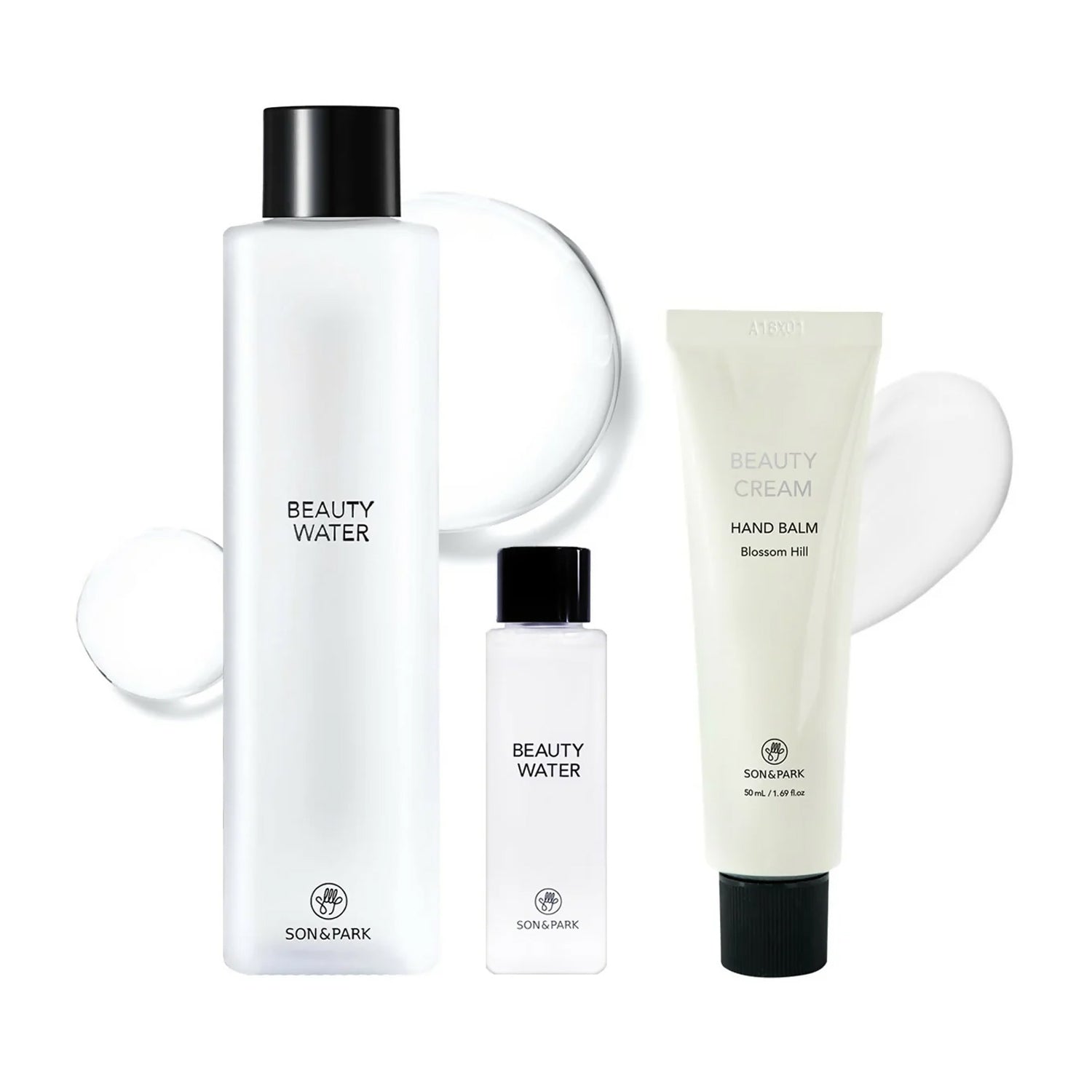 [SON&PARK] 손앤박 뷰티워터 토너본품 340ml + 여행용 60ml * 1ea + 비건 핸드 밤 크림 50ml 세트 / 브랜드컴백이벤트