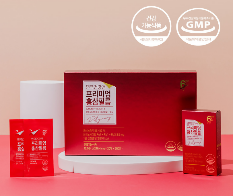 프리미엄 홍삼필름 (216.4mg X 20매 X 3BOX) 6년근 홍삼, 면역 건강 한루 한장으로 간편하게