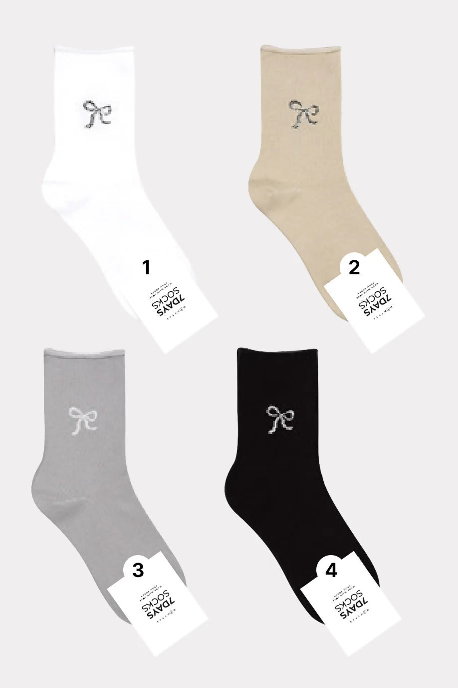 [Daily Sox Studio] 여성 빅 리본 포인트 크루 양말 (4컬러 세트) W Big Bow Crew Socks (4 Color Set)_Made in Korea