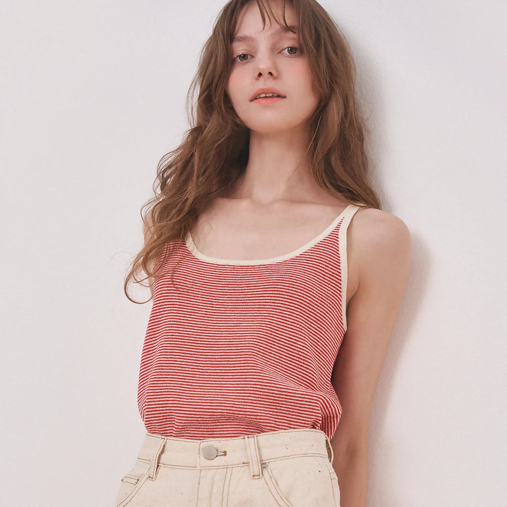 르니나WREN Byding Sleeveless Knit Top - Red Stripe