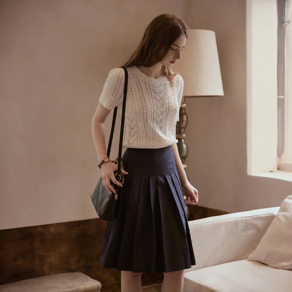 르니나LENINA ASPEN Midi Pleats Skirt - Navy