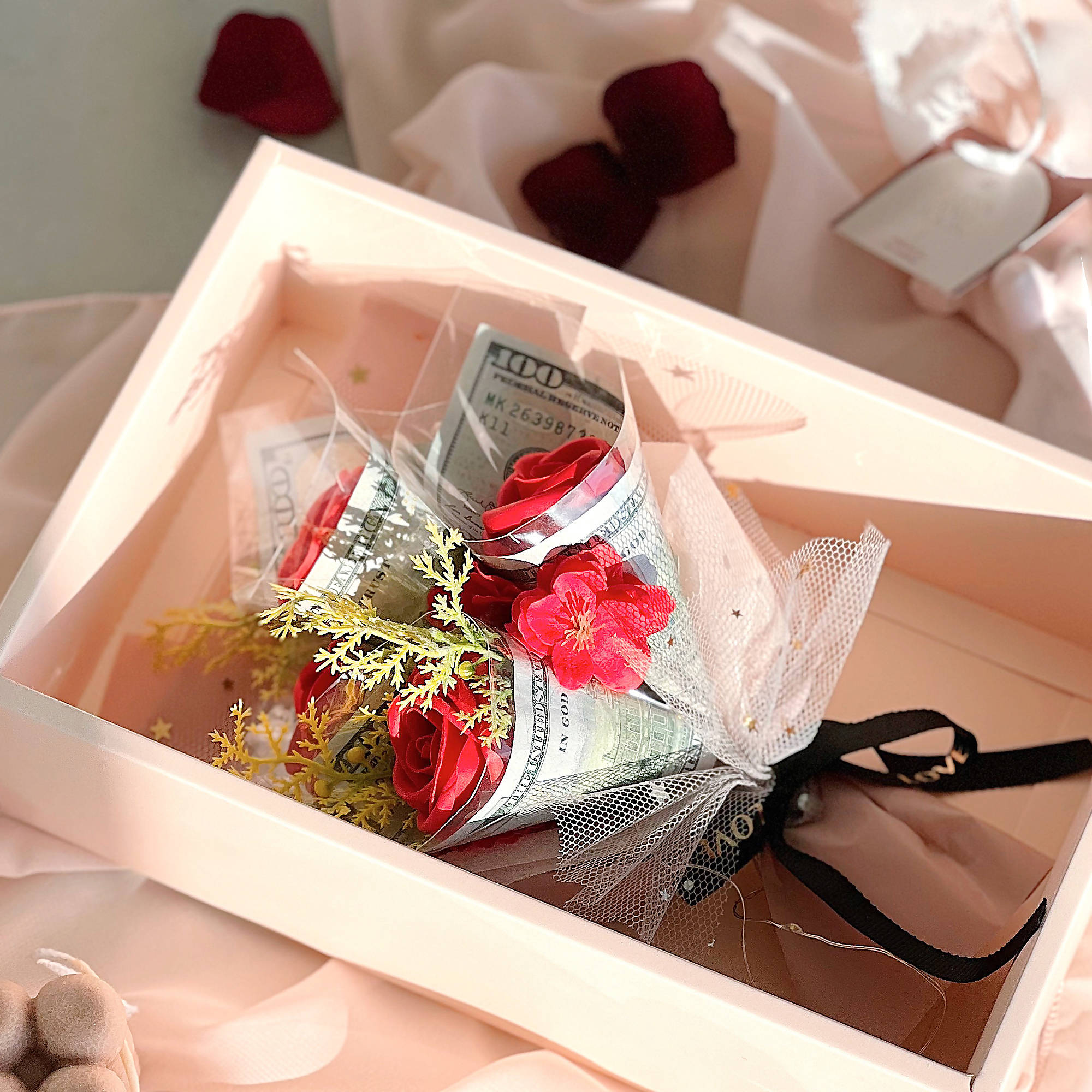 Money Flower Gift Box for Valentine's Day Gift, Birthday Gift, Wedding Anniversary Gift, Father's Day Gift, Any Occasions