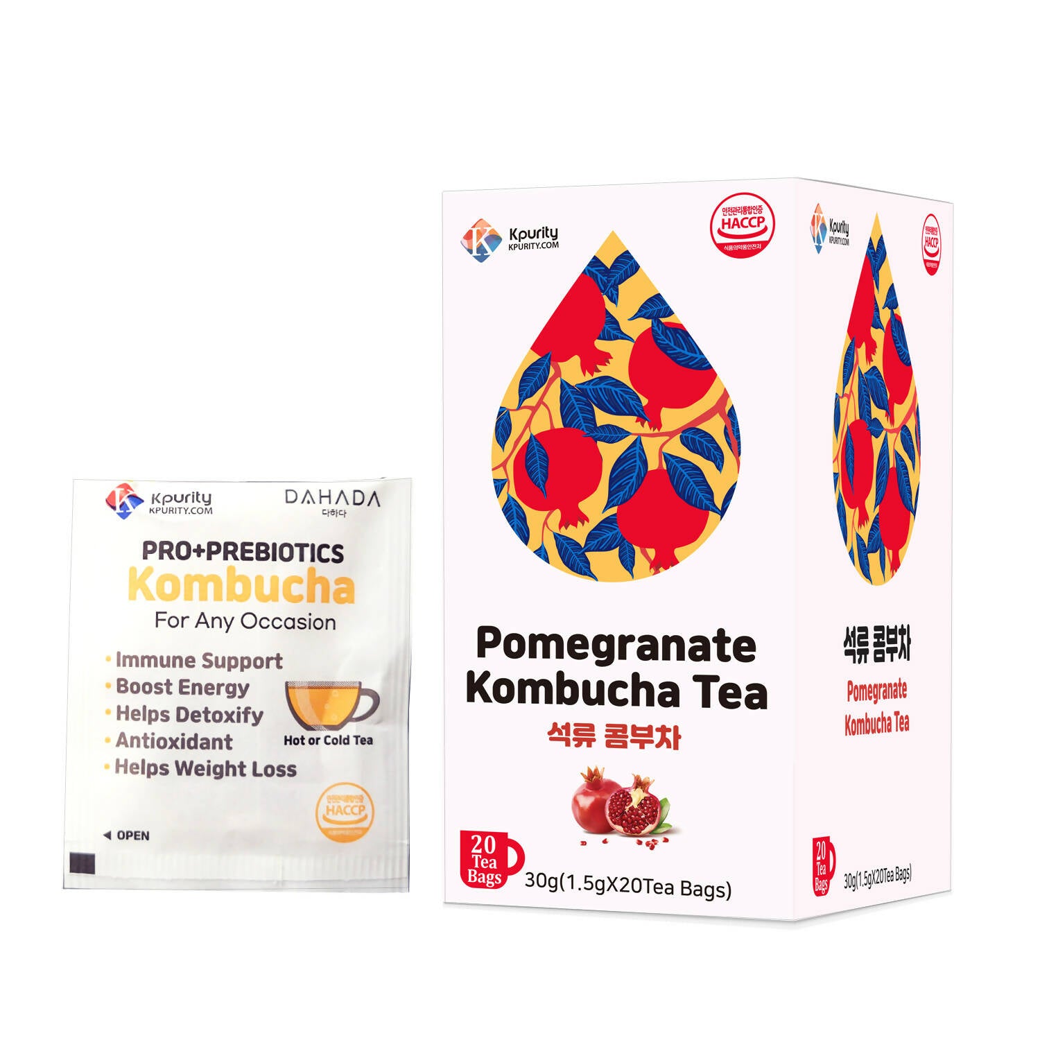Sweet Yuja Kombucha Tea (20 Tea Bags) + Pomegranate Kombucha Tea (20 Tea Bags)