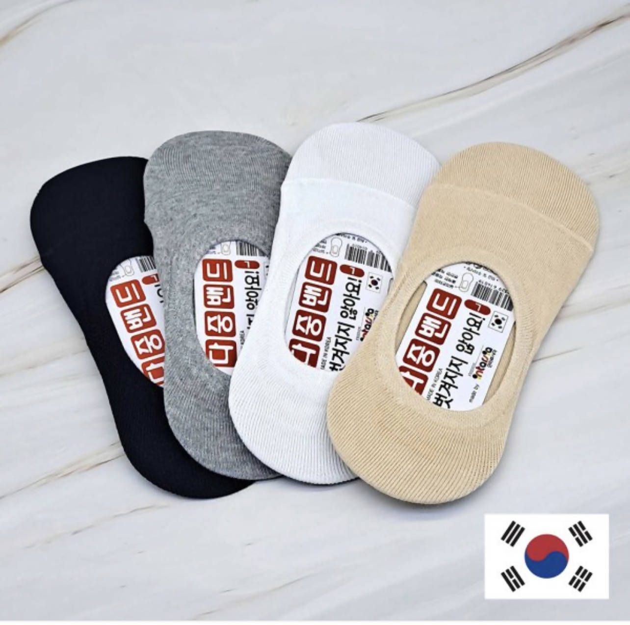 5 Pairs, Invisible Socks, No Show Socks, 4 Colors, Made in Korea