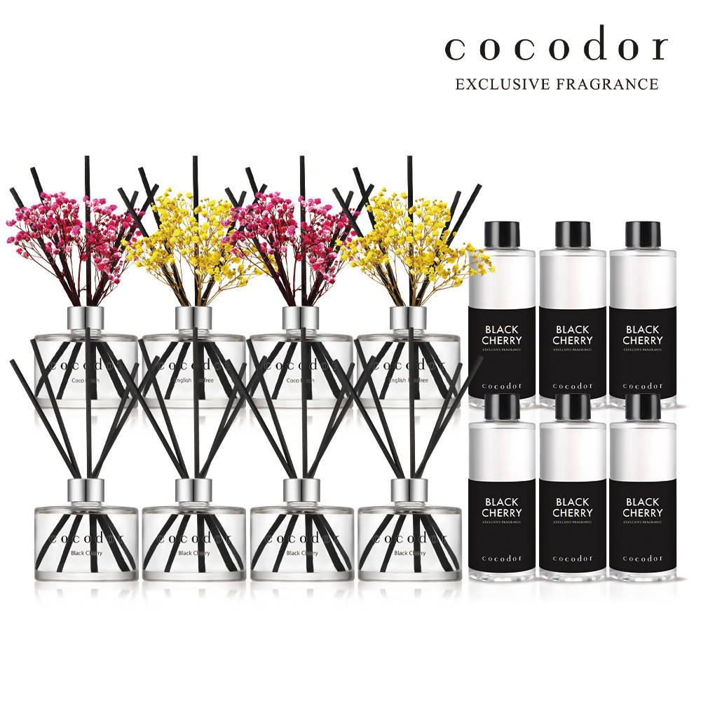 [COCODOR] 4 Signature Diffusers + 4 Preserved Real Flower Diffusers + 6 Diffuser Refills (200ml each) w/ Random Fragrances