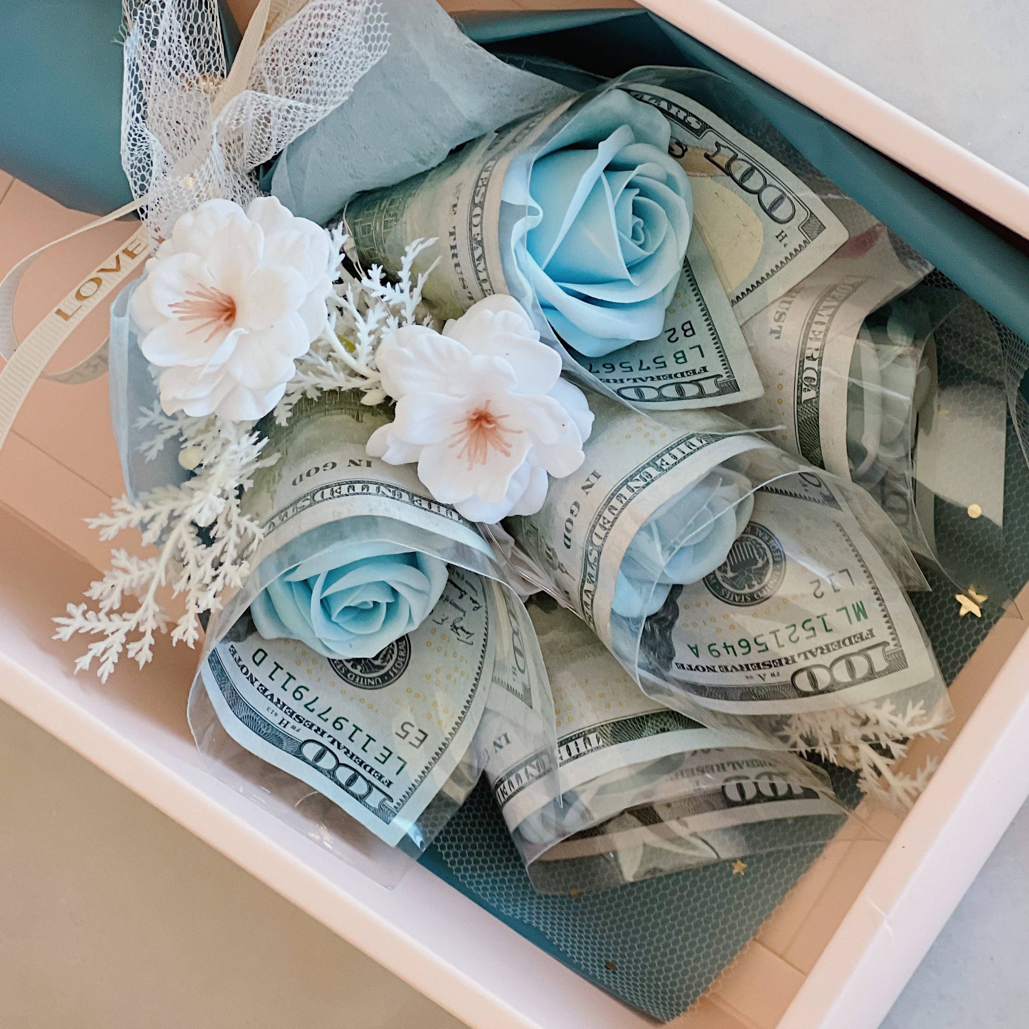 Money Flower Gift Box for Valentine's Day Gift, Birthday Gift, Wedding Anniversary Gift, Father's Day Gift, Any Occasions