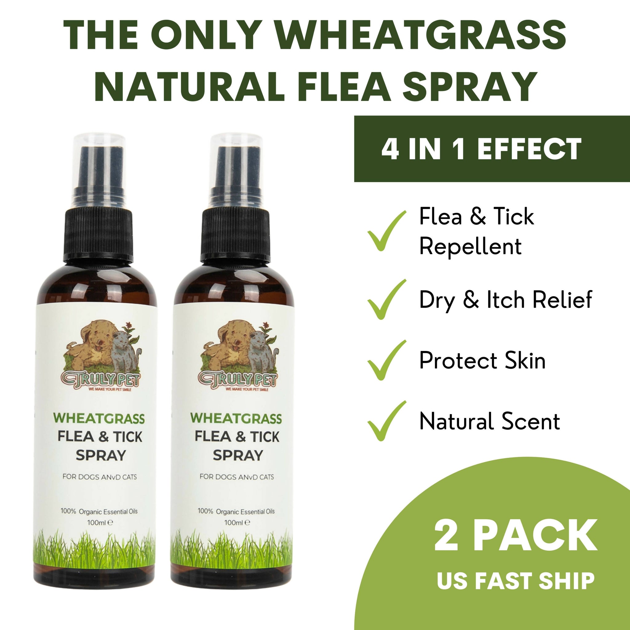 [TRULYPET] [1+1] 밀싹 추출물 기반 애견 보호 천연 스프레이(유통기한 2024년 5월20일) Wheatgrass Natural Oils Home Spray for Dogs and Cats