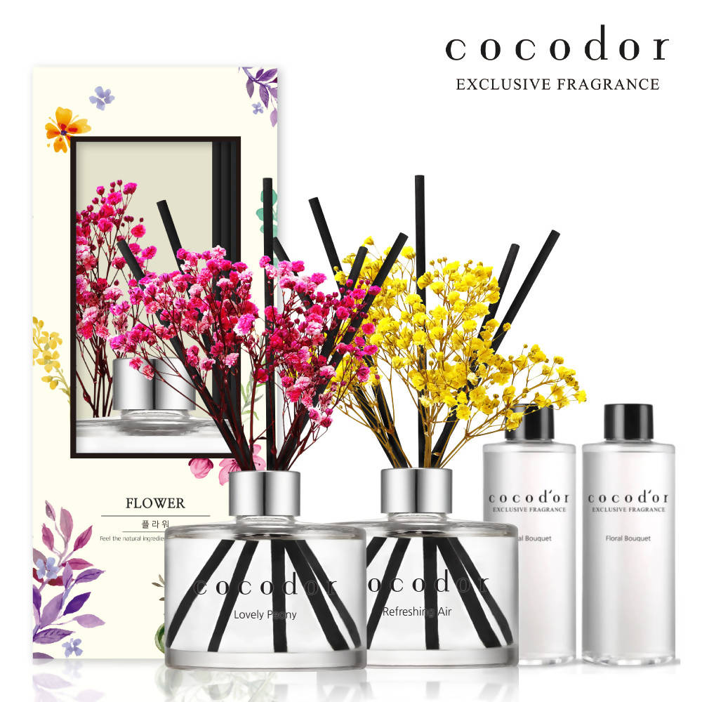 [COCODOR] 2 Preserved Real Flower Diffusers (200ml each) + 2 Diffuser Refills (200ml each) w/ Random Fragrances