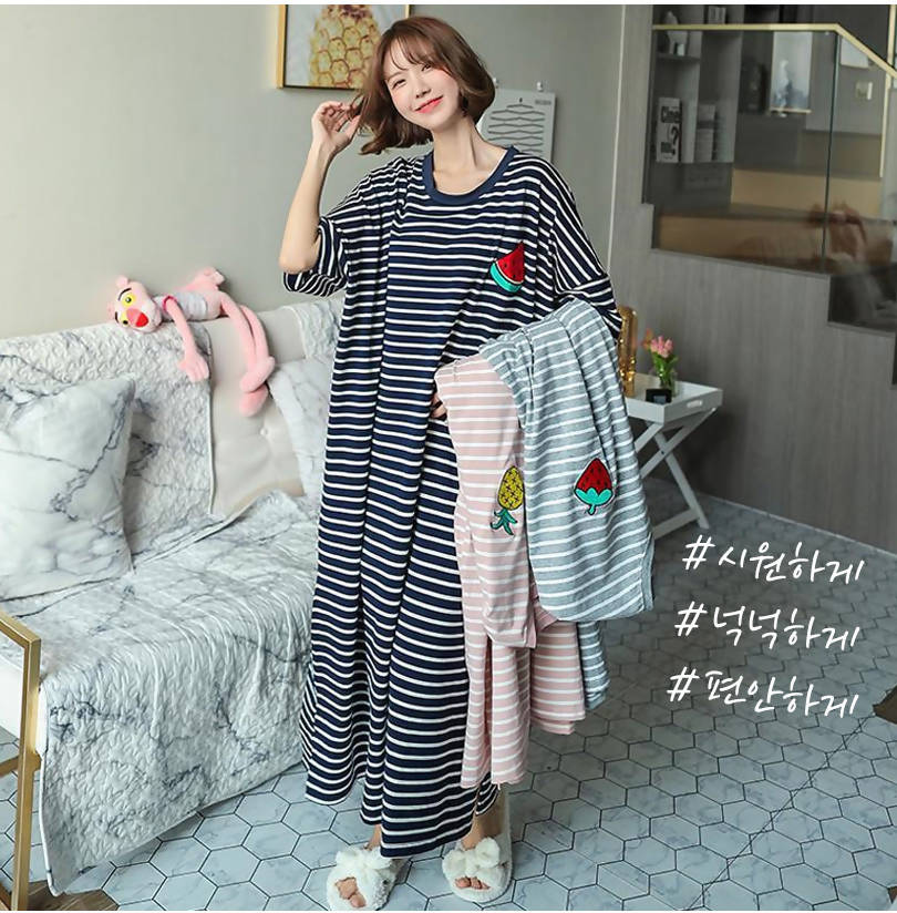 Big Size Stay-at-home Stripe Pajamas 3pc Set