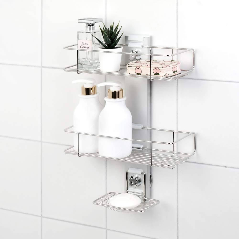 [CLEARANCE] BathBeyond SHOWER CADDY SUCTION CUP 3TIER SHOWER SHELF