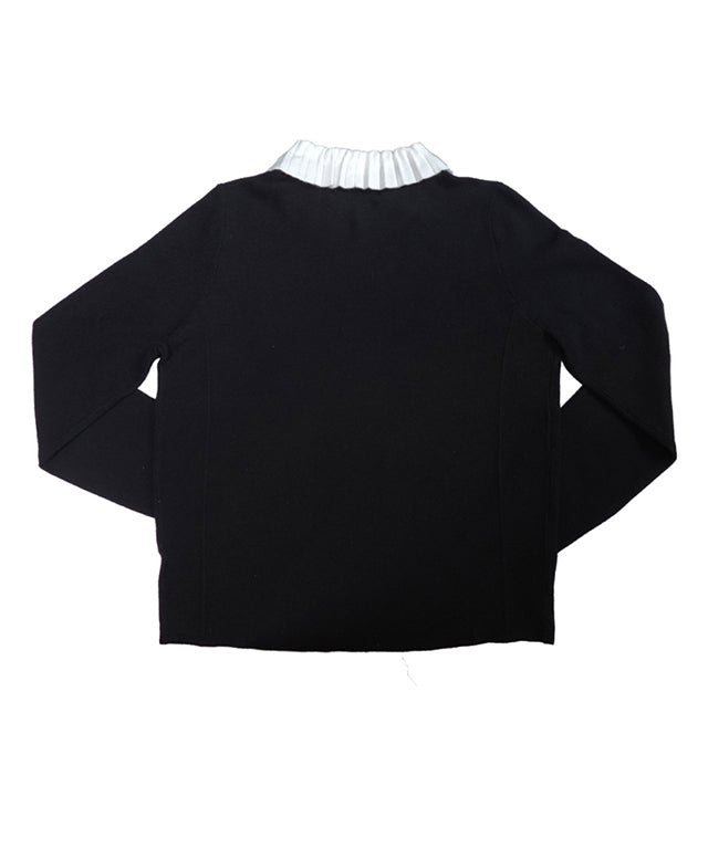 BENECIA 12 Pleated Collar Knit Top - Black