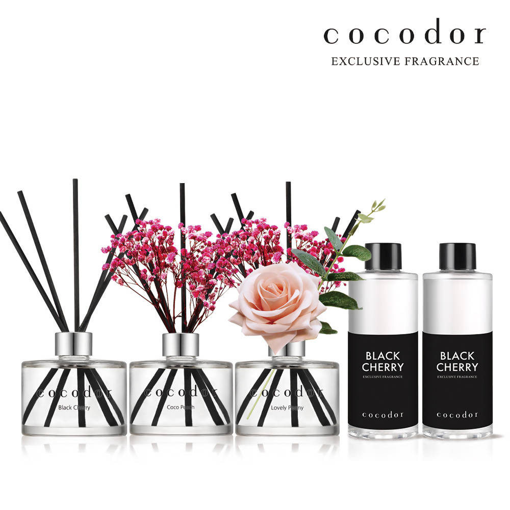 [COCODOR] 1 Signature Reed Diffusers + 1 Rose Flower Diffuser + 1 Preserved Real Flower Diffuser + 2 Diffuser Refills w/ Random Fragrances