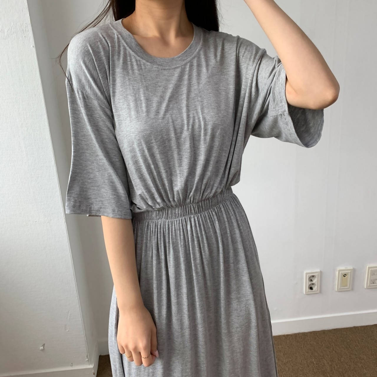 World Comfortable Stay-at-home Plain Dress 2pc set(Black+Gray)