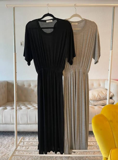 World Comfortable Stay-at-home Plain Dress 2pc set(Black+Gray)