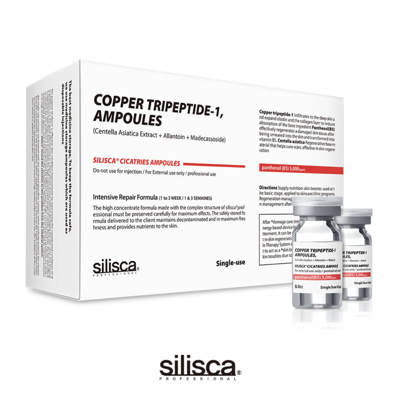 Silisca Coppertripeptide-1 formula Repair Ampoules, 15 Vials x 8cc, Professional Use