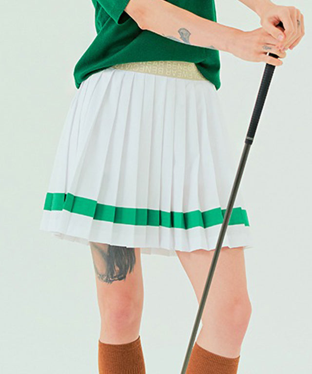 BENECIA 12 Color Matching Pleats Skirt - White Green