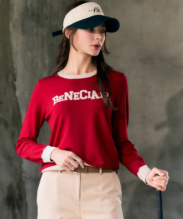 BENECIA 12 Logo Color Combination Knit - Red
