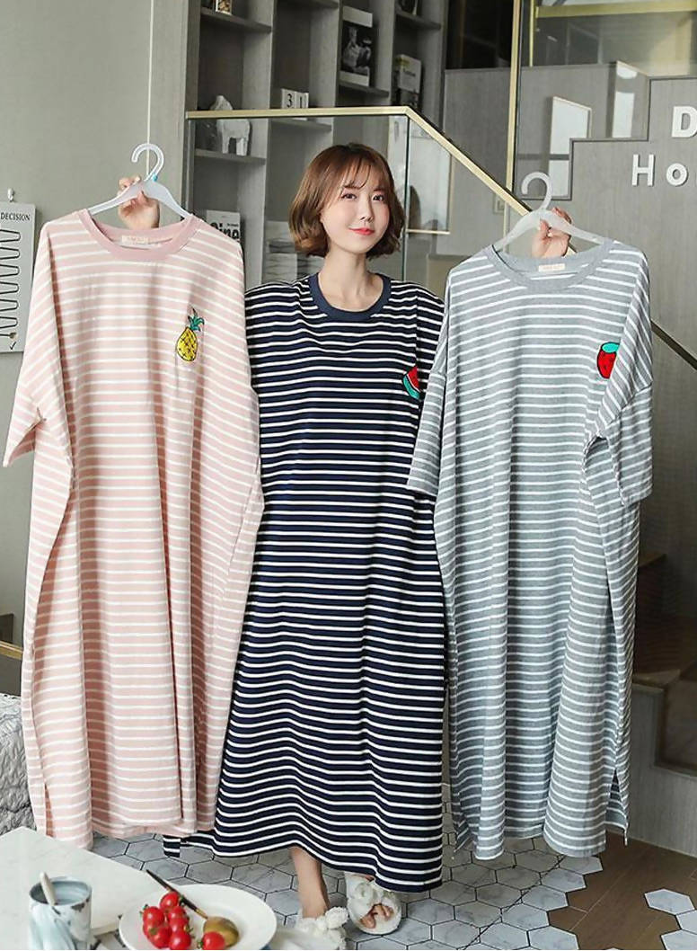 Big Size Stay-at-home Stripe Pajamas 3pc Set