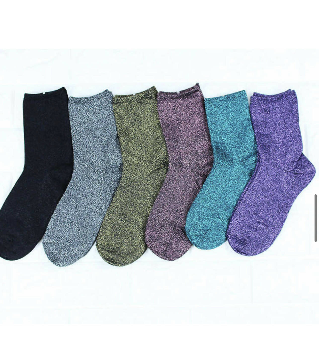 Splendid Glitter Metallic Shimmer Crew Socks, 6 Color SET