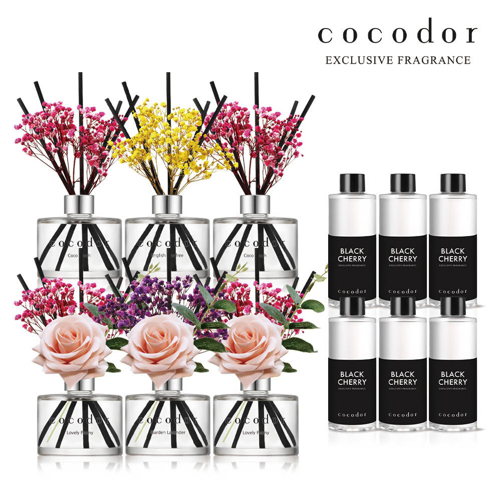 [COCODOR] 3 Preserved Real Flower Diffuser + 3 Rose Flower Diffuser + 6 Diffuser Refills w/ Random Fragrances