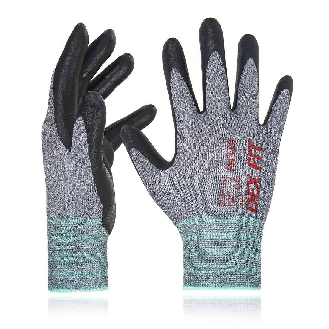 DEX FIT Work Gloves FN330, 3D Comfort Fit, Power Grip, Nitrile Foam Coated, Smart Touch 3 Pairs