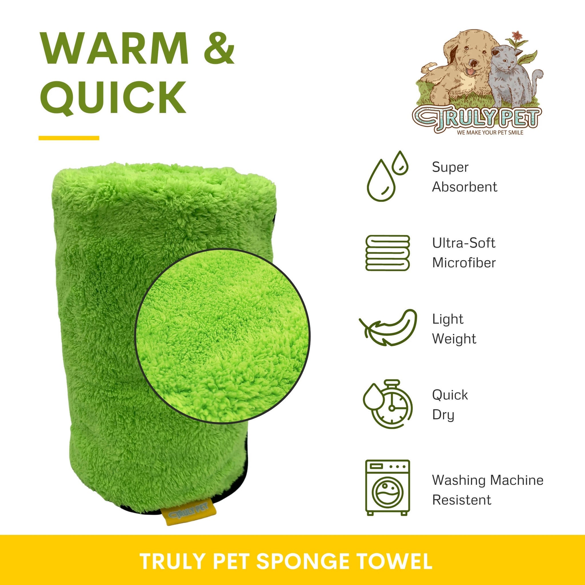 [TRULYPET] [2+2] Medium 사이즈, 반려동물용 흡수력 강한 목욕 타월 Sponge Towels for Pets - Super Absorbent Pet Bath Towel (Medium 4 Pack)